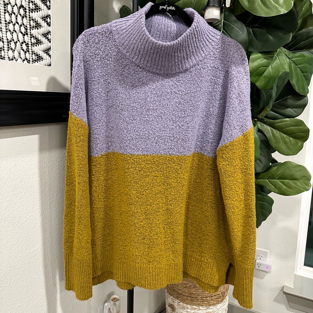 Lavender & Mustard Yellow Color Block Sweater